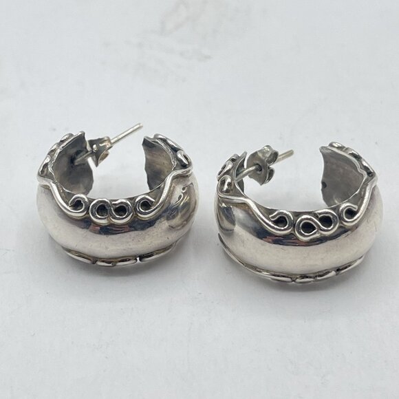 Vin Jewelry - Vintage Sterling Silver Half Hoop Earrings With Intricate Swirl Design